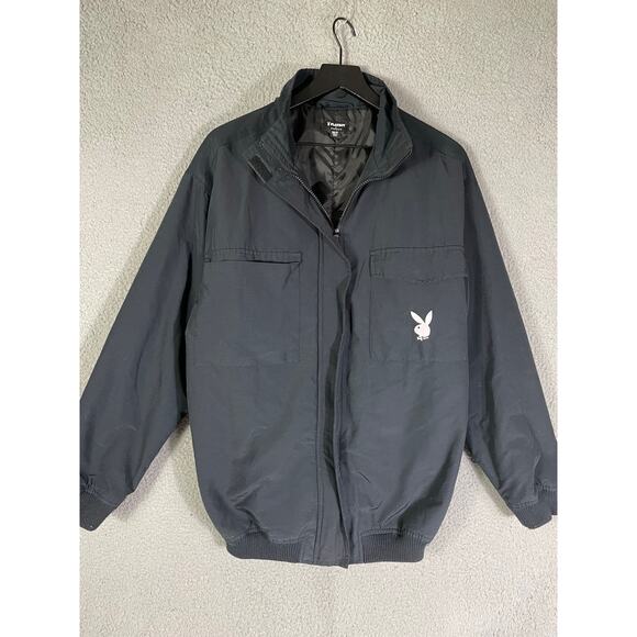 Playboy by PacSun Black Bomber Jacket XS/S Logo Back Spell Out Cotton Blend - Picture 12 of 12